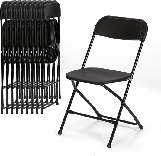 Real Relax 10 Pack Plastic Folding Chair, Lightweight Foldable Chair 350 LB Weight Capacity Commercial Chairs for Office Wedding Party Dinning Events Black