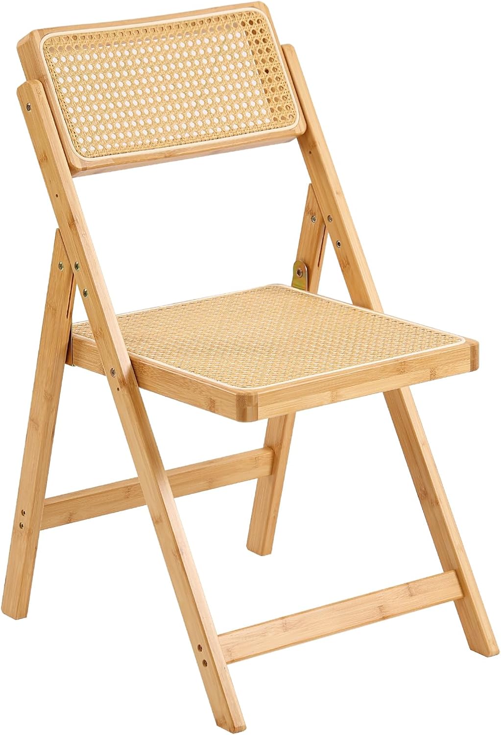 Rattan Folding Chairs, Modern Mid Century Dining Chairs Set of 2, Outdoor Bamboo Chairs for Bedroom Living Room Reading Room Dining Kitchen, Walnut