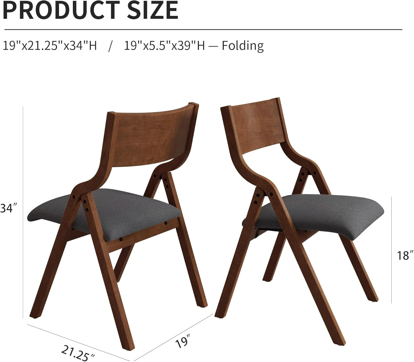 Ball & Cast Upholstered Folding Dining Chairs Set of 2, Foldable Wooden Chair 2-Pack, Portable Office-Chair for Kitchen Outdoor Activity, Easy Carry & Storage, Walnut+Grey