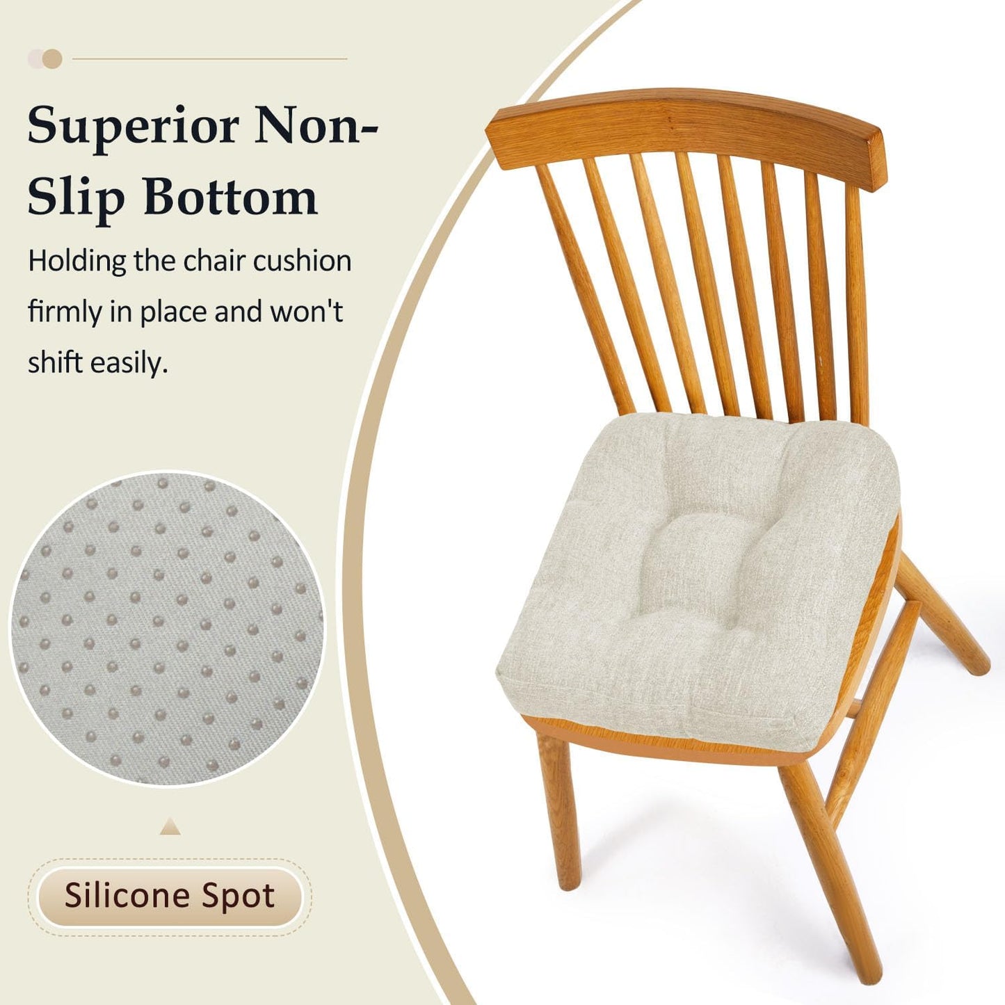 downluxe Chair Cushions for Dining Chairs 4 Pack, Tufted Indoor Chair Pads with Non-Slip Bottom, U-Shaped Kitchen Chair Cushions, 17"x17"x4", Beige