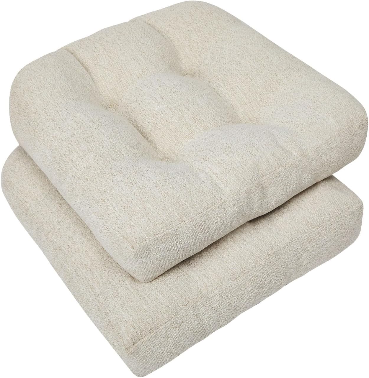downluxe Chair Cushions for Dining Chairs 4 Pack, Tufted Indoor Chair Pads with Non-Slip Bottom, U-Shaped Kitchen Chair Cushions, 17"x17"x4", Beige