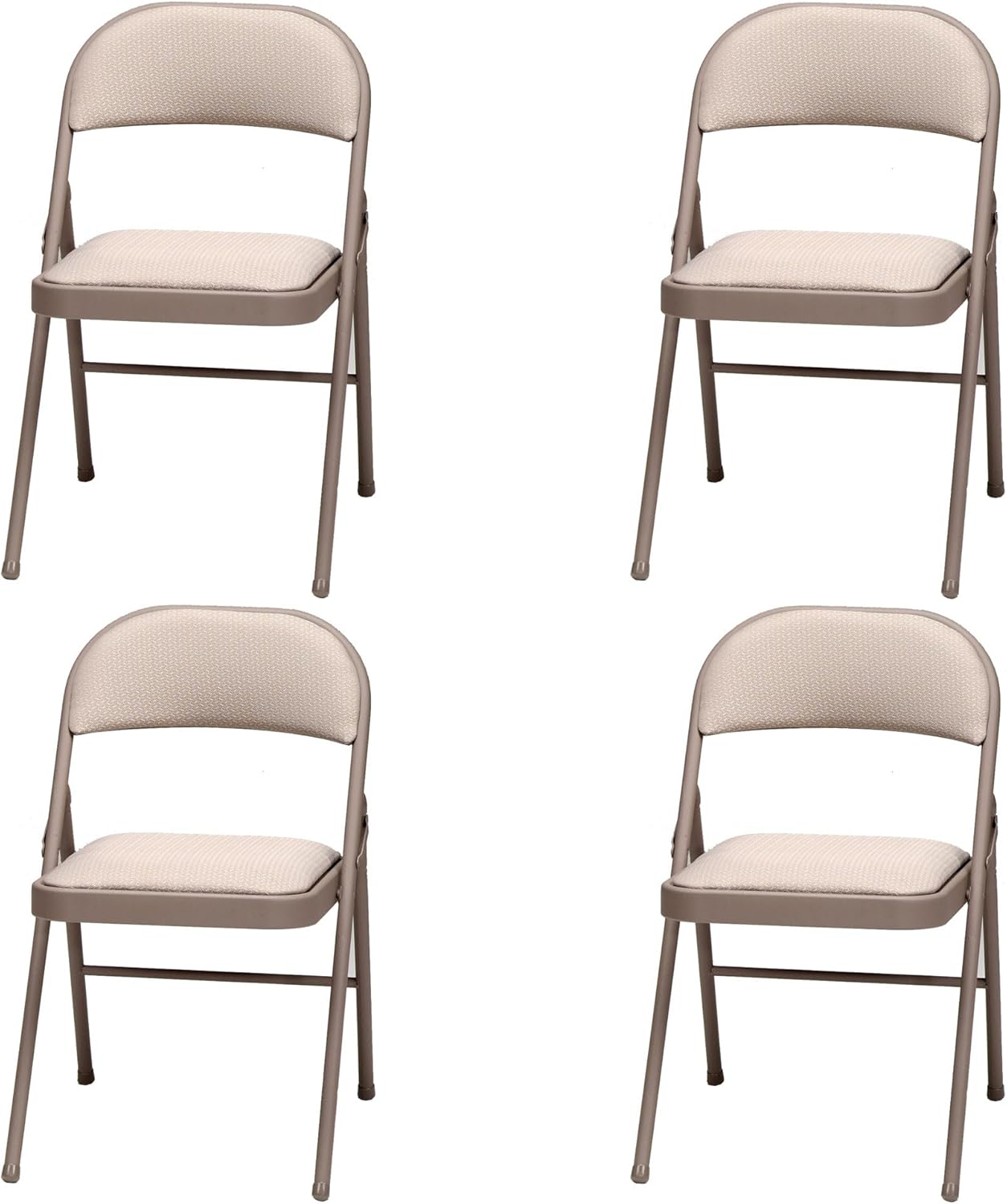MECO 4 Pack Padded Folding Chairs, Cushioned Sand Fabric Foldable Chair, Buff