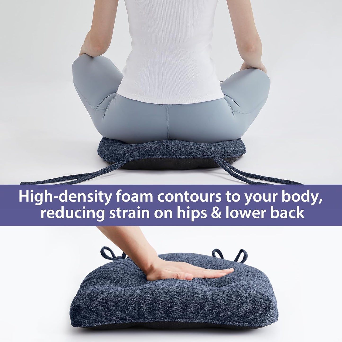 Chair Cushions Set of 6 for Dining Chairs, 16.5"x15.5" Kitchen Chair Pads with Memory Foam, Non-Slip Bottom & Ties, Tufted Indoor Seat Cushions for Home Use – Navy