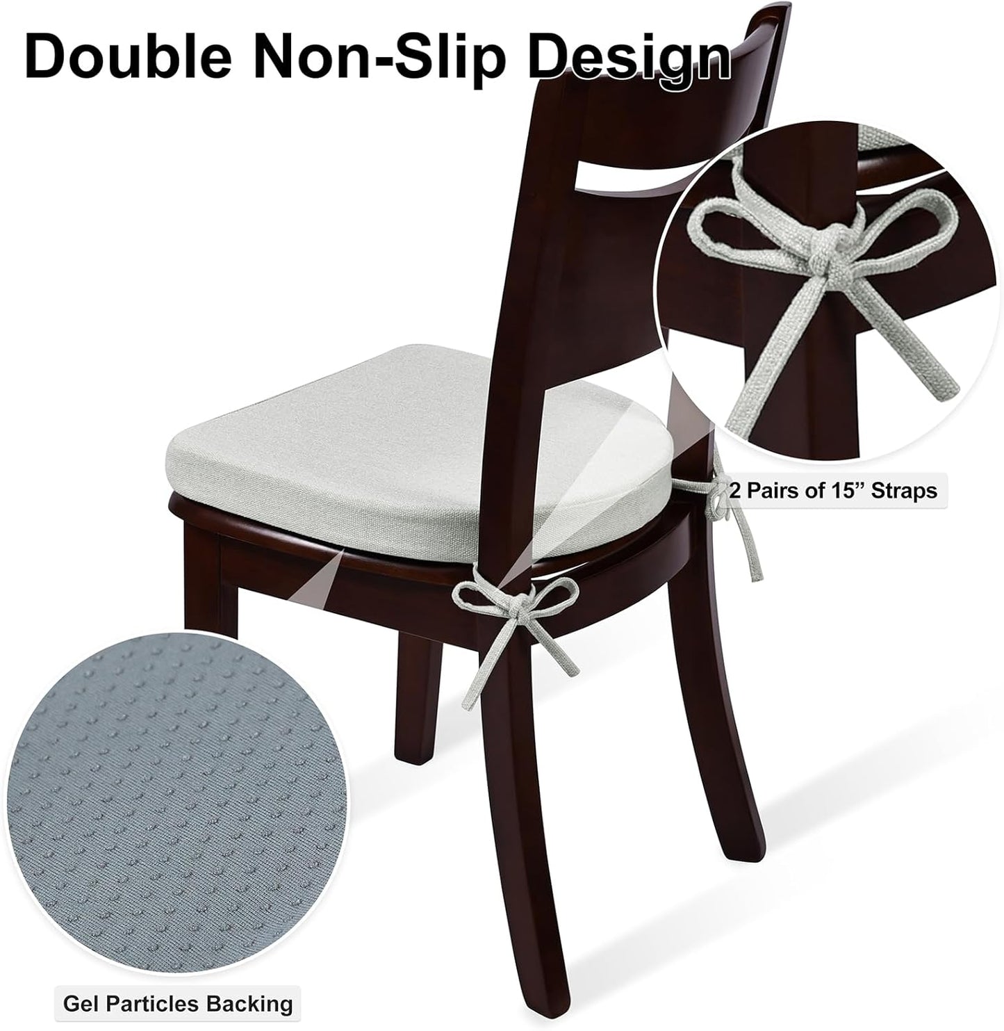 Shinnwa Kitchen Chair Cushions Set of 4, Non-Slip Dining Chair Cushions with Ties and Machine Washable Cover, 4 Pack, 17 x 16.5 x 2in, Off White