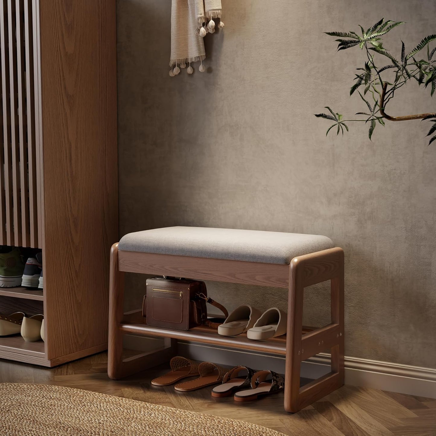 Shoe Rack Bench with Cushion,2 Tiers Shoe Bench with Flip-Top Storage,Wood Shoe Rack for Entryway,Hallway（White,39.3"）