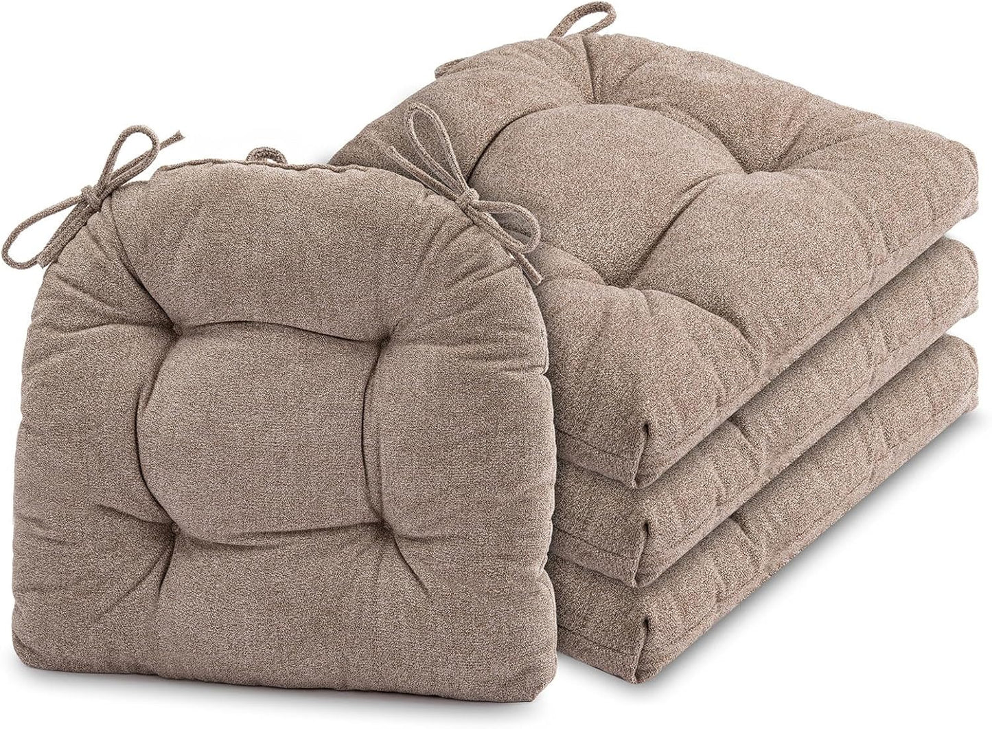 Chair Cushions for Dining Chairs Set of 6, Tufted Textured and Non-Slip Kitchen Chair Cushions Pads with Ties, Seat Cushions for Kitchen Patio Office Chairs, Beige