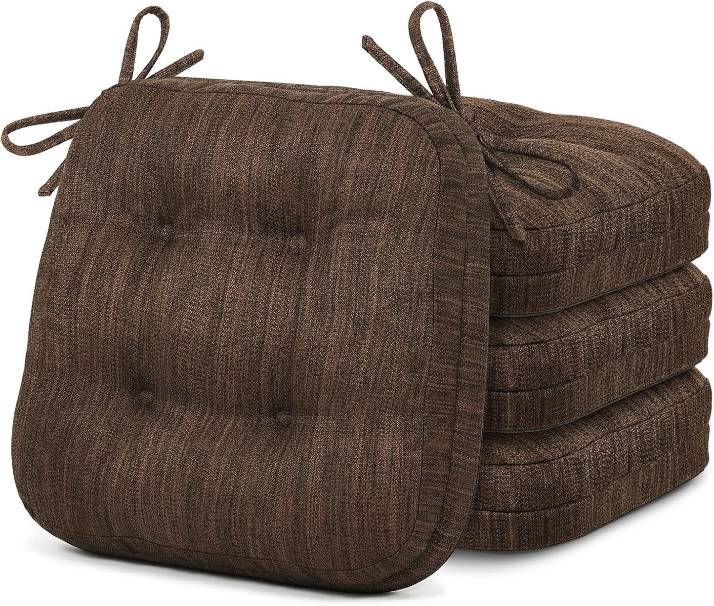 Shinnwa Dining Chair Cushions Set of 6, Dual-Layer Memory Foam Kitchen Chair Cushions, Patented Design Seat Pads with Ties, 16.5 x 16.5 x 3.5in, 6 Pack, Beige