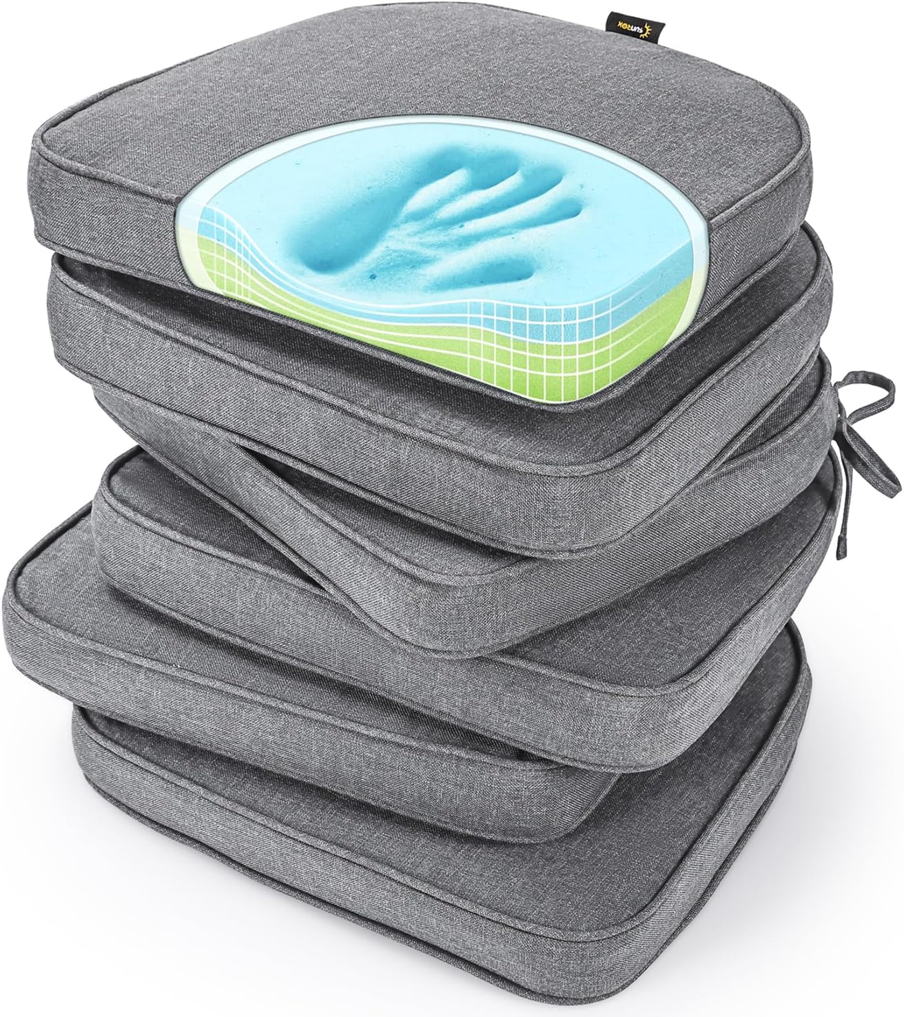 SUNROX Gel Memory Foam Chair Cushions, FadeShield Water-, Stain-Resistant Durable Reversible Seat Cushion Pads with Ties for Indoor/Outdoor Kitchen Dining Office, 17"x16", Set of 4, Cream