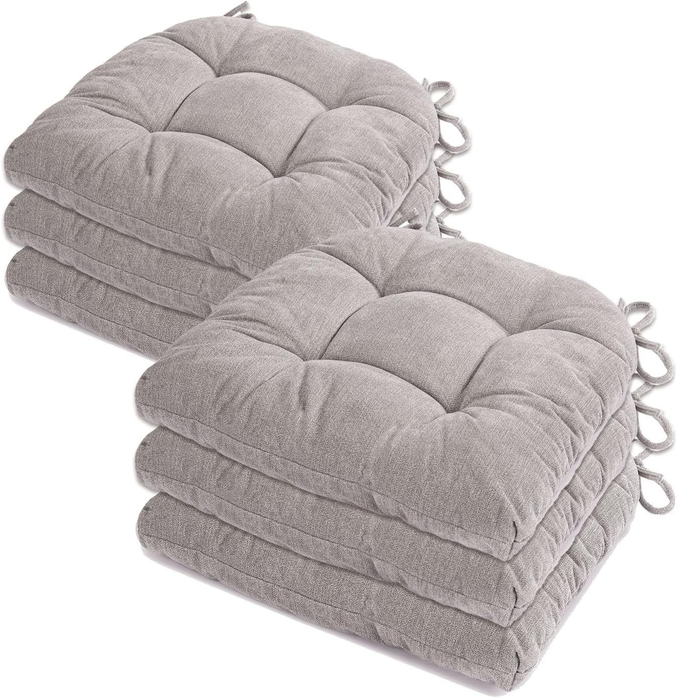 Chair Cushions for Dining Chairs Set of 6, Tufted Textured and Non-Slip Kitchen Chair Cushions Pads with Ties, Seat Cushions for Kitchen Patio Office Chairs, Beige
