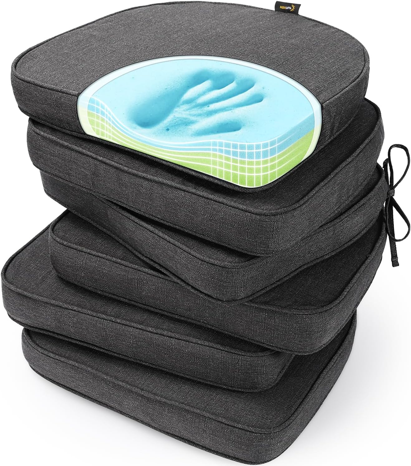 SUNROX Gel Memory Foam Chair Cushions, FadeShield Water-, Stain-Resistant Durable Reversible Seat Cushion Pads with Ties for Indoor/Outdoor Kitchen Dining Office, 17"x16", Set of 4, Cream