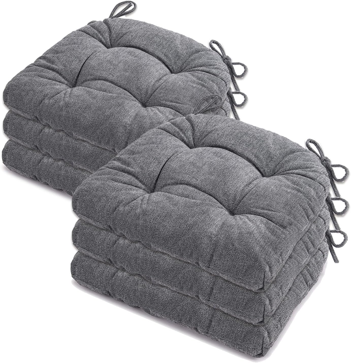 Chair Cushions for Dining Chairs Set of 6, Tufted Textured and Non-Slip Kitchen Chair Cushions Pads with Ties, Seat Cushions for Kitchen Patio Office Chairs, Beige