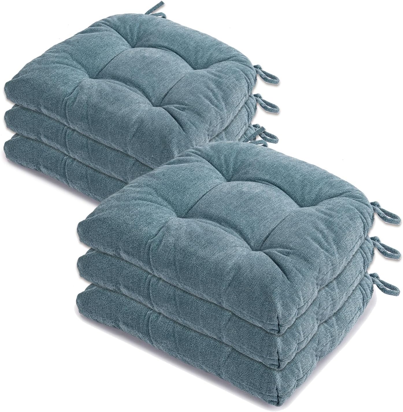 Chair Cushions for Dining Chairs Set of 6, Tufted Textured and Non-Slip Kitchen Chair Cushions Pads with Ties, Seat Cushions for Kitchen Patio Office Chairs, Beige