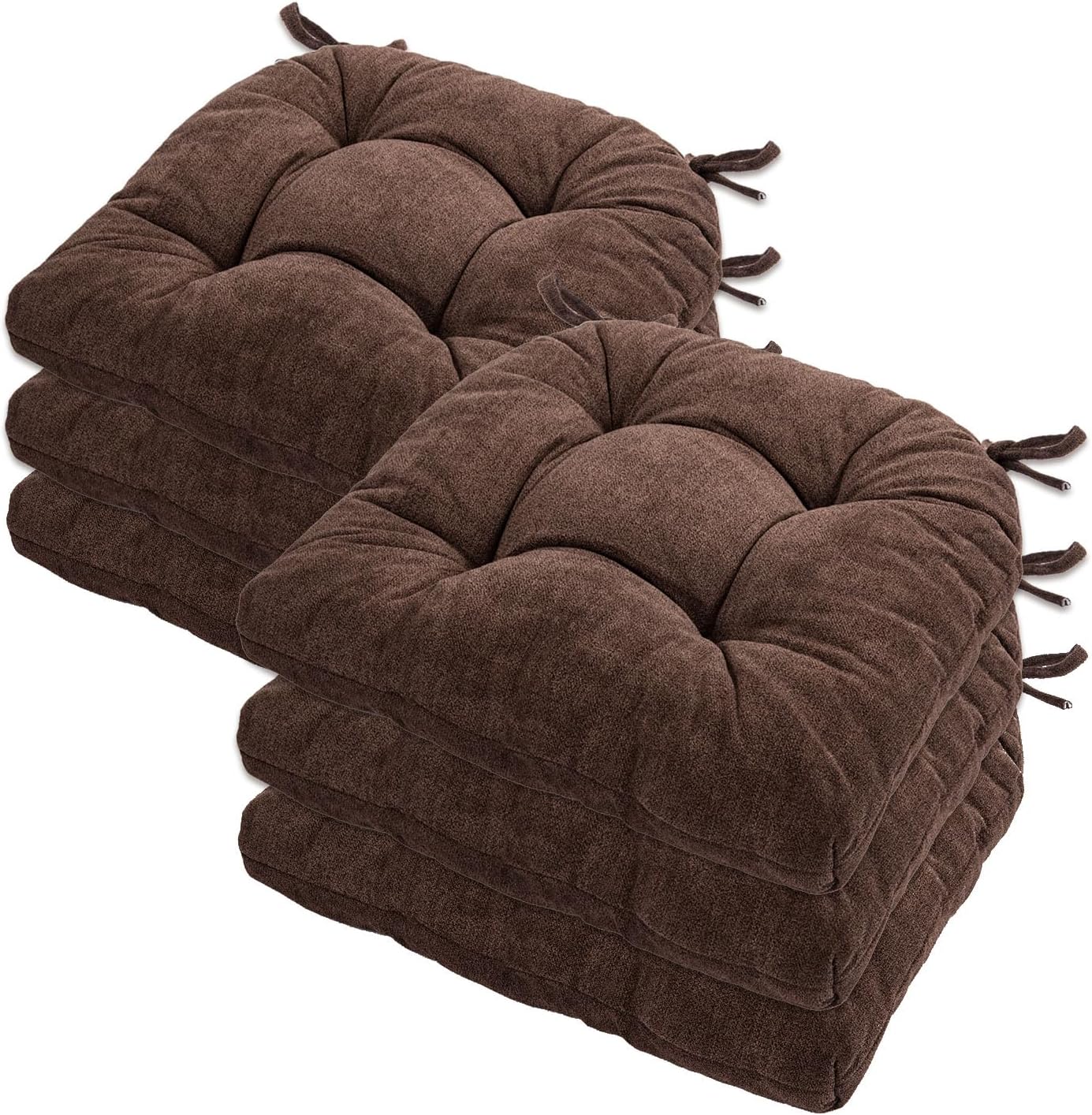 Chair Cushions for Dining Chairs Set of 6, Tufted Textured and Non-Slip Kitchen Chair Cushions Pads with Ties, Seat Cushions for Kitchen Patio Office Chairs, Beige
