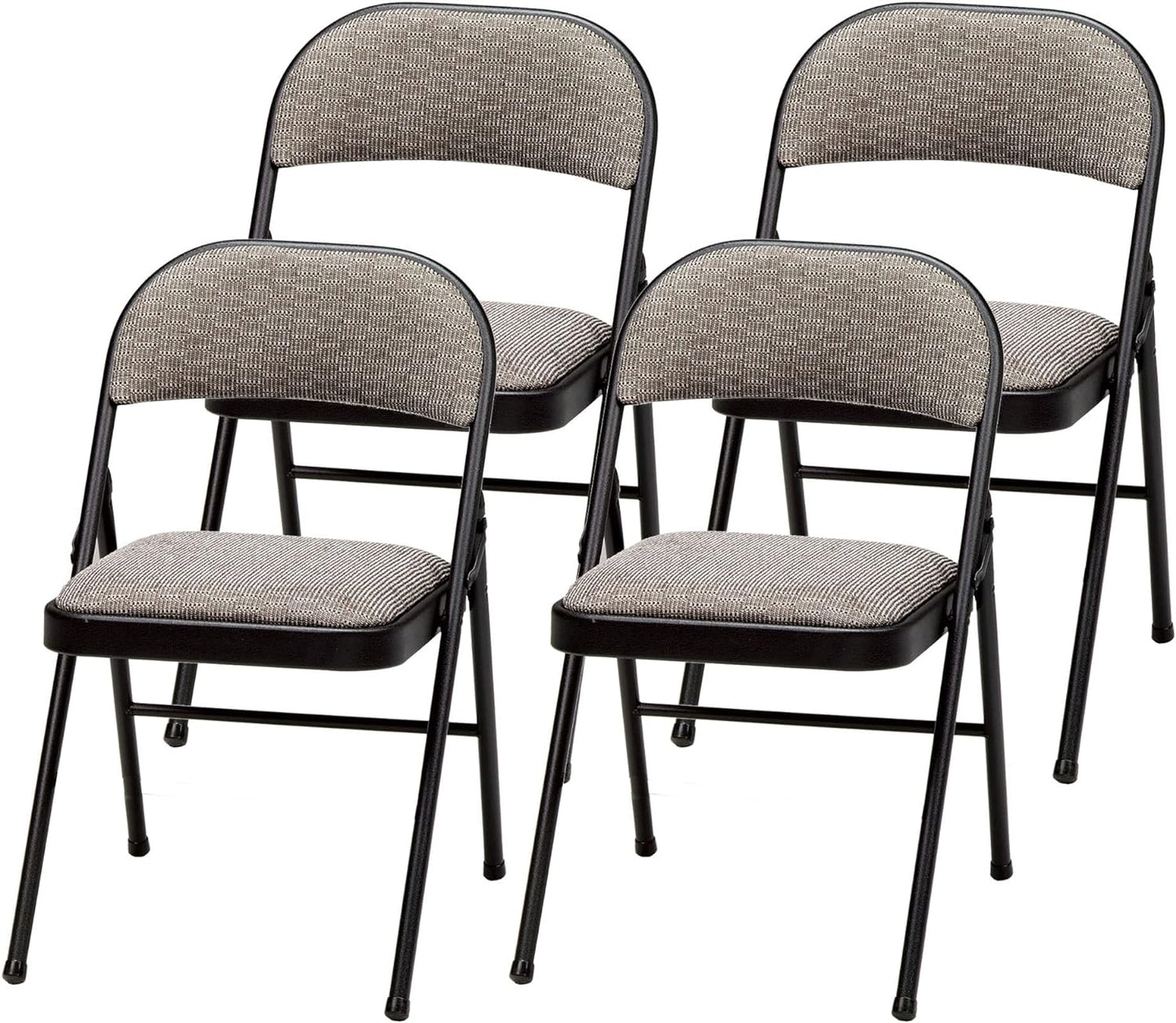 MECO 4 Pack Padded Folding Chairs, Cushioned Sand Fabric Foldable Chair, Buff