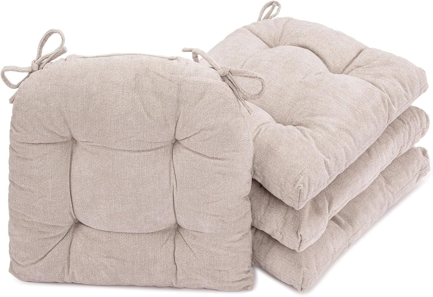 Chair Cushions for Dining Chairs Set of 6, Tufted Textured and Non-Slip Kitchen Chair Cushions Pads with Ties, Seat Cushions for Kitchen Patio Office Chairs, Beige