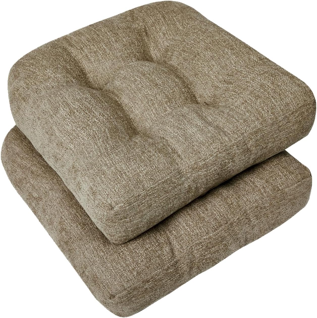 downluxe Chair Cushions for Dining Chairs 4 Pack, Tufted Indoor Chair Pads with Non-Slip Bottom, U-Shaped Kitchen Chair Cushions, 17"x17"x4", Beige