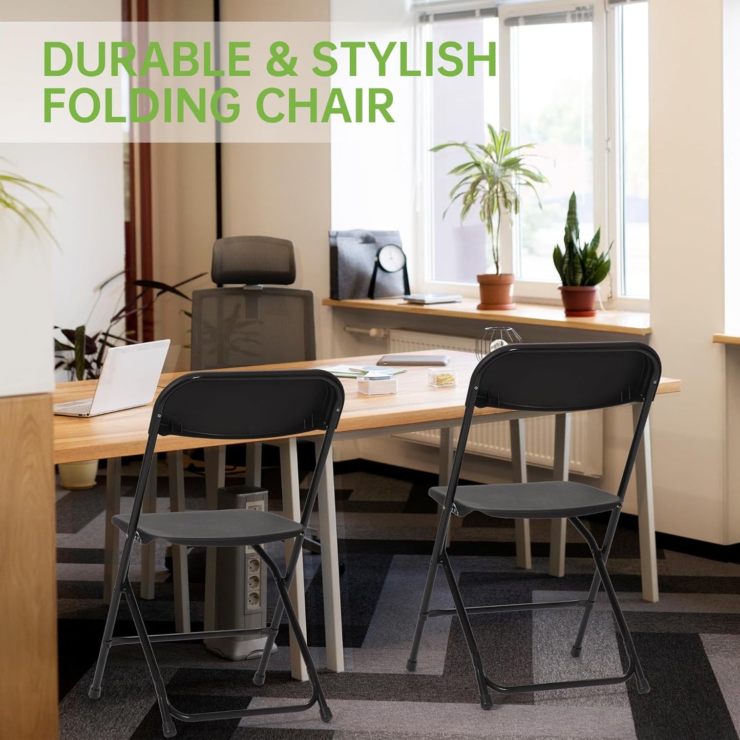 Real Relax 10 Pack Plastic Folding Chair, Lightweight Foldable Chair 350 LB Weight Capacity Commercial Chairs for Office Wedding Party Dinning Events Black