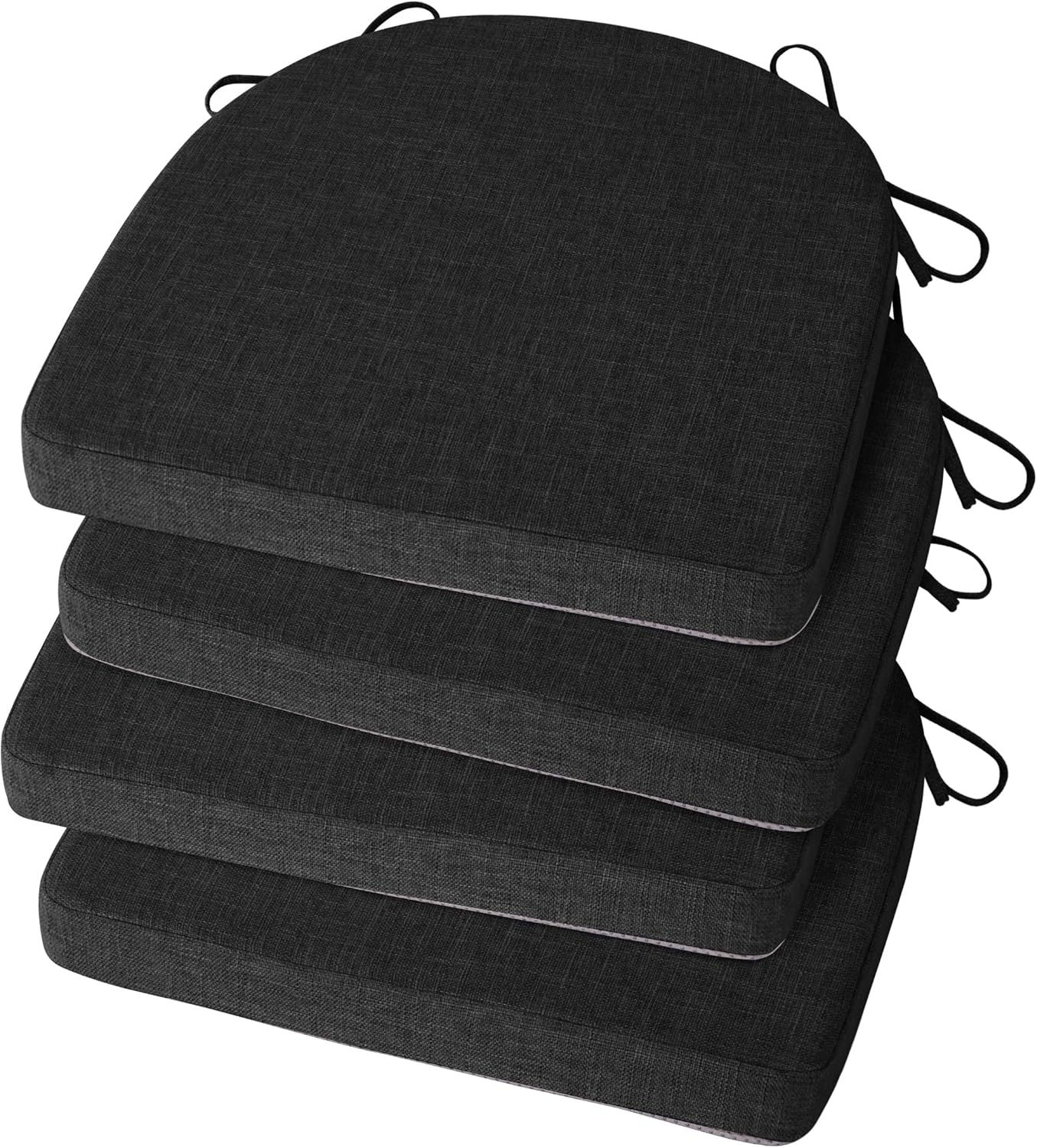 Chair Cushions for Dining Chairs 4 Pack Textured U-Shaped Kitchen Chair Cushions with Ties and Non-Slip Backing Indoor Chair Pads with Removable Cover (17"x17" Beige)