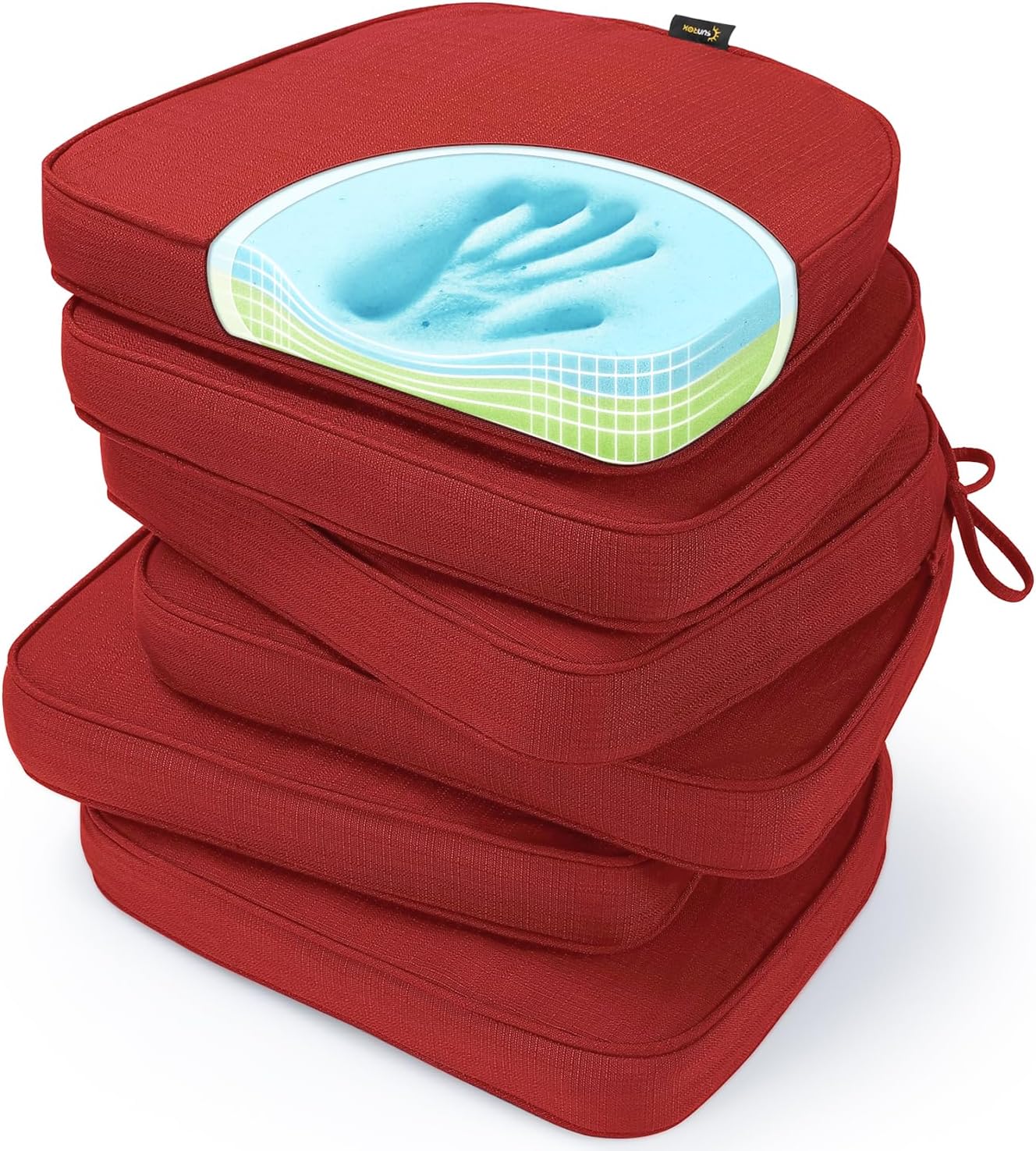 SUNROX Gel Memory Foam Chair Cushions, FadeShield Water-, Stain-Resistant Durable Reversible Seat Cushion Pads with Ties for Indoor/Outdoor Kitchen Dining Office, 17"x16", Set of 4, Cream