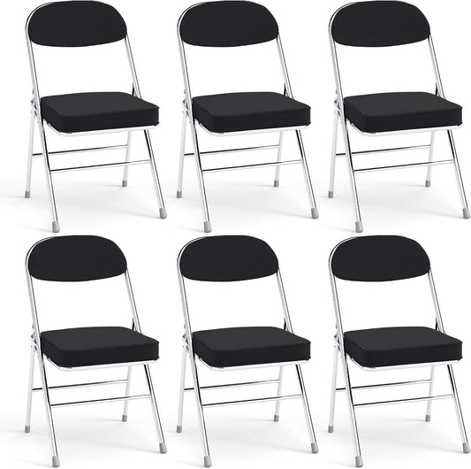 Real Relax Folding Chairs with Padded Thick Seat, Durable Corduroy Fabric, Portable Stackable Commercial Folding Office Chair with Steel Frame for Events Office Wedding Party, 350LB, 6 Pack, Black
