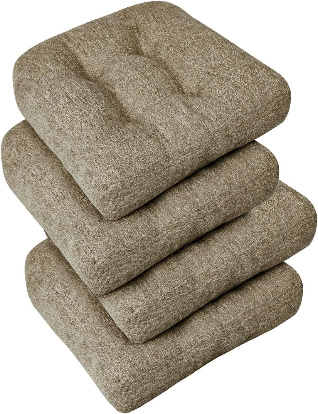 downluxe Chair Cushions for Dining Chairs 4 Pack, Tufted Indoor Chair Pads with Non-Slip Bottom, U-Shaped Kitchen Chair Cushions, 17"x17"x4", Beige