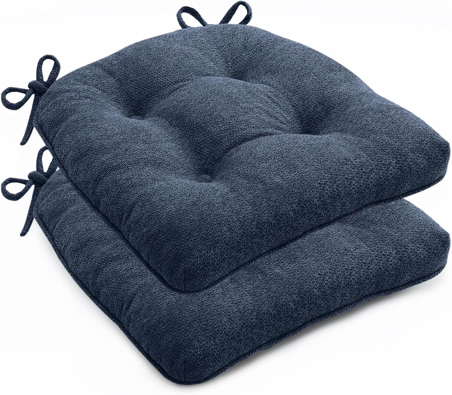 Chair Cushions Set of 6 for Dining Chairs, 16.5"x15.5" Kitchen Chair Pads with Memory Foam, Non-Slip Bottom & Ties, Tufted Indoor Seat Cushions for Home Use – Navy