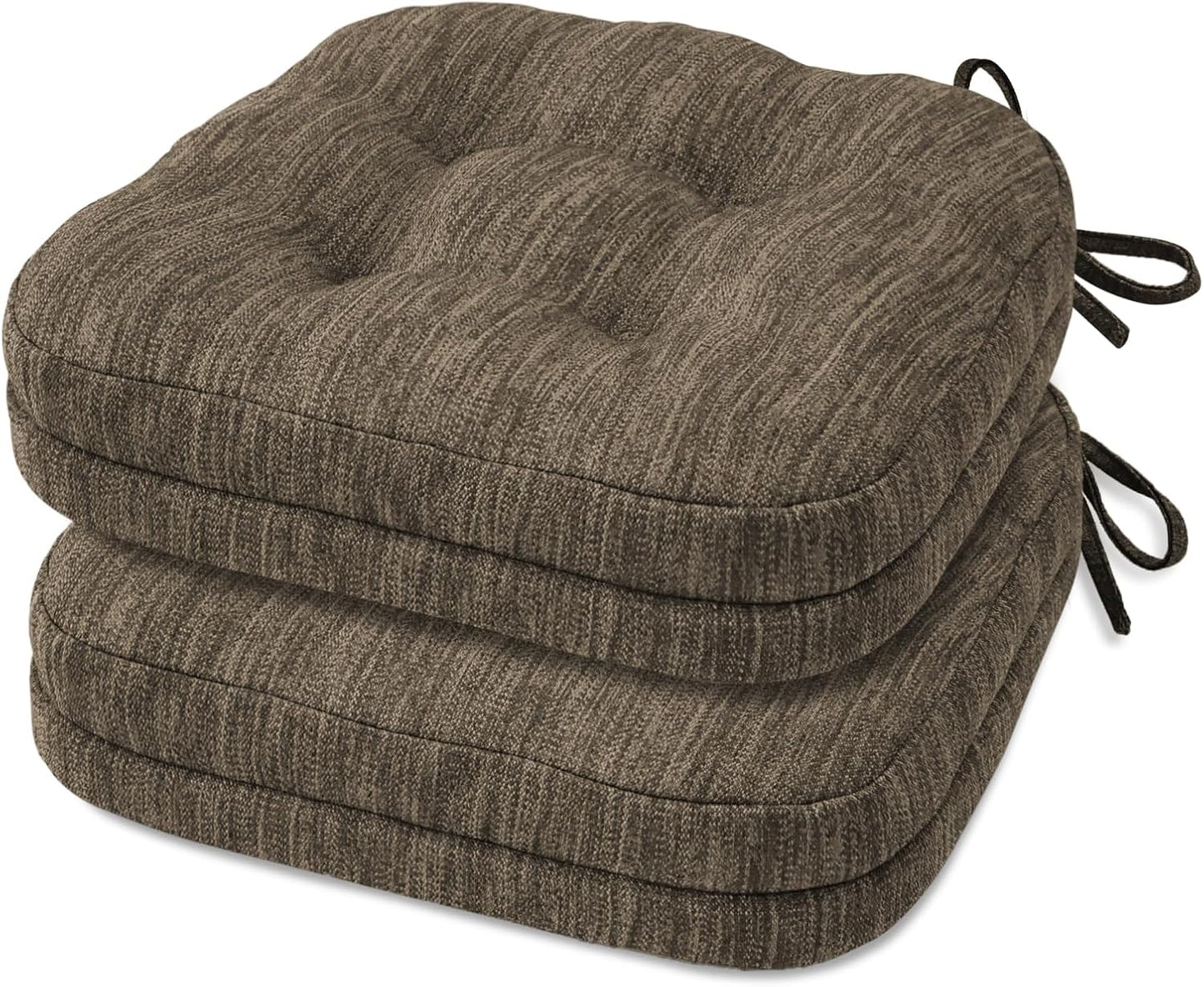 Shinnwa Dining Chair Cushions Set of 6, Dual-Layer Memory Foam Kitchen Chair Cushions, Patented Design Seat Pads with Ties, 16.5 x 16.5 x 3.5in, 6 Pack, Beige
