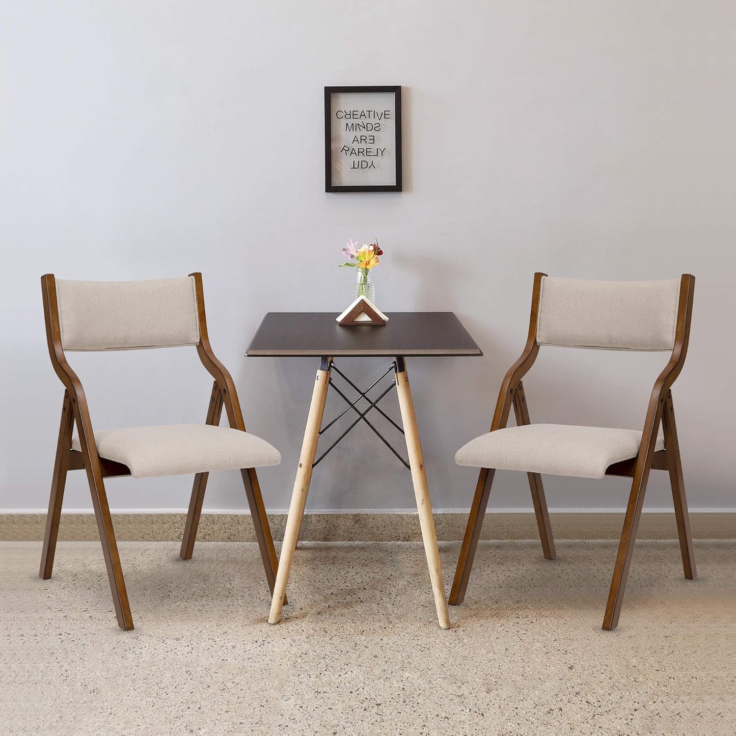 Ball & Cast Upholstered Folding Dining Chairs Set of 2, Foldable Wooden Chair 2-Pack, Portable Office-Chair for Kitchen Outdoor Activity, Easy Carry & Storage, Walnut+Grey