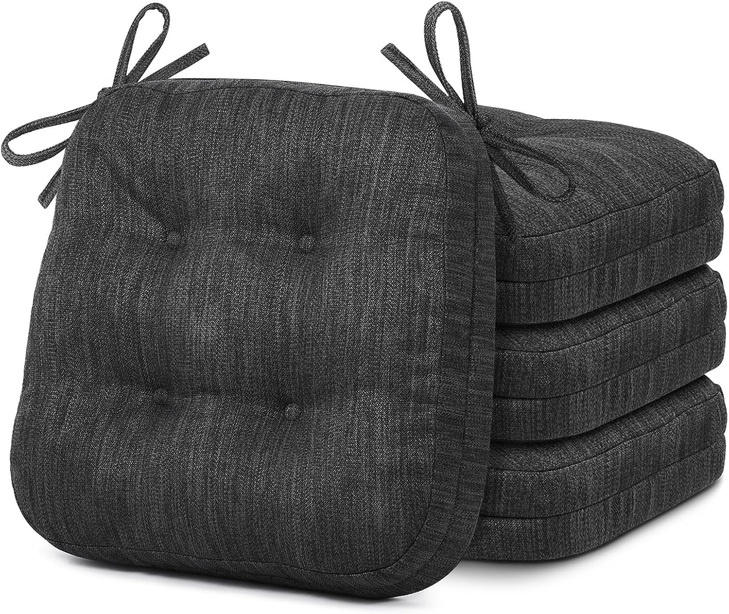 Shinnwa Dining Chair Cushions Set of 6, Dual-Layer Memory Foam Kitchen Chair Cushions, Patented Design Seat Pads with Ties, 16.5 x 16.5 x 3.5in, 6 Pack, Beige