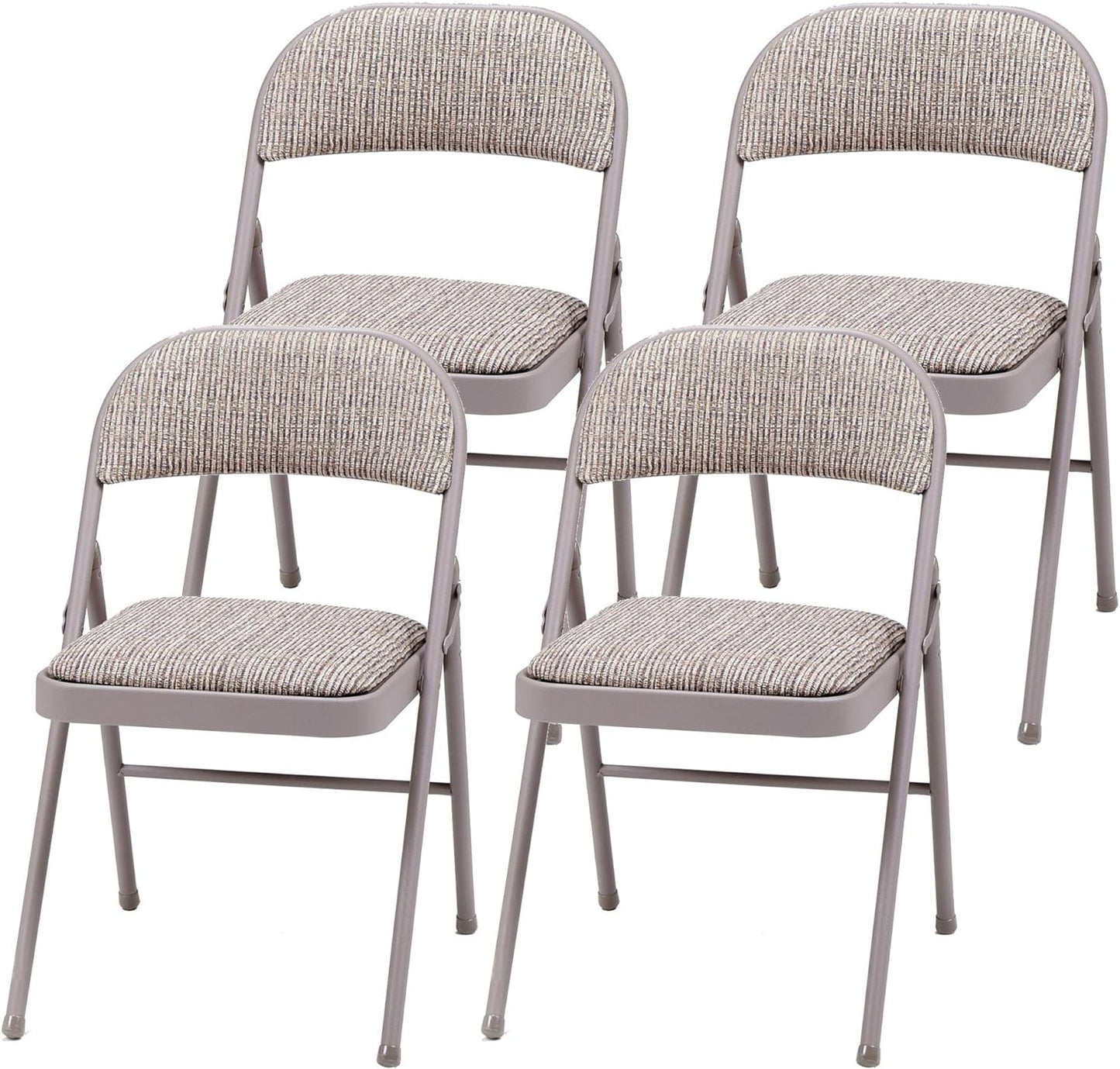 MECO 4 Pack Padded Folding Chairs, Cushioned Sand Fabric Foldable Chair, Buff