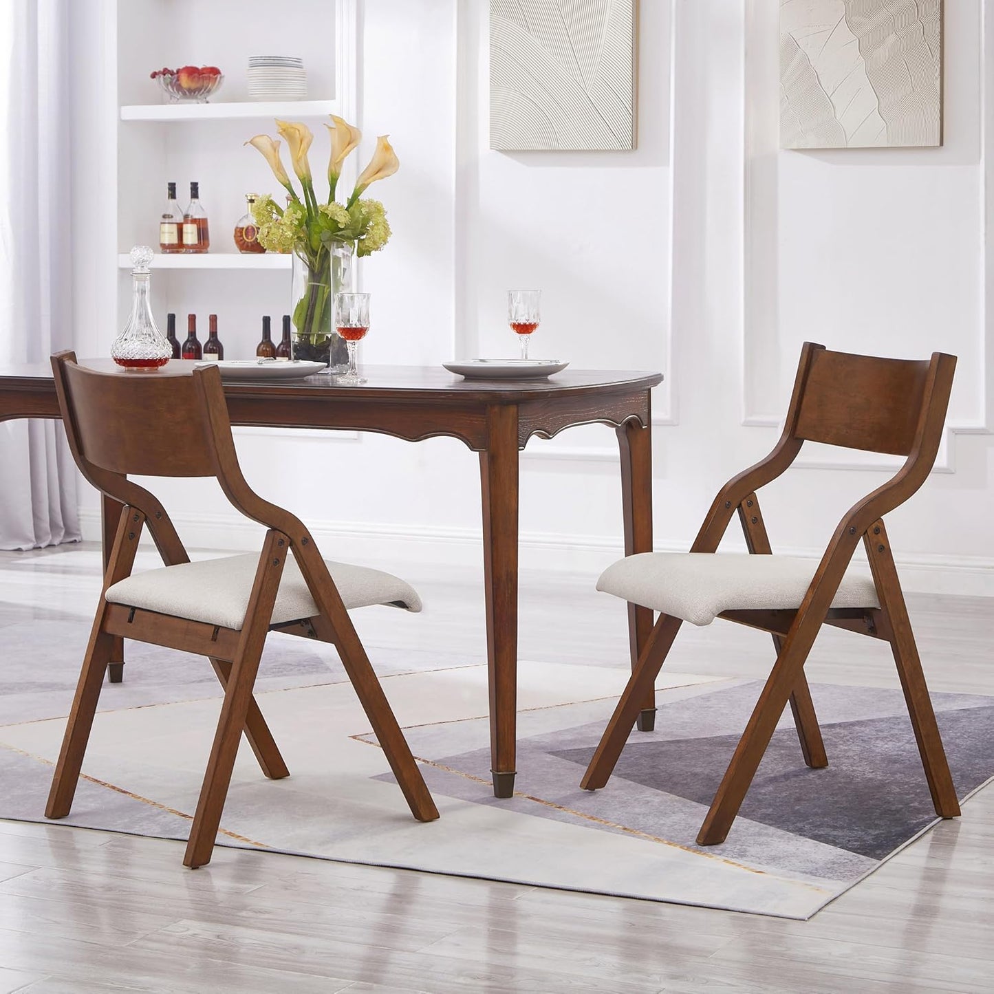 Ball & Cast Upholstered Folding Dining Chairs Set of 2, Foldable Wooden Chair 2-Pack, Portable Office-Chair for Kitchen Outdoor Activity, Easy Carry & Storage, Walnut+Grey