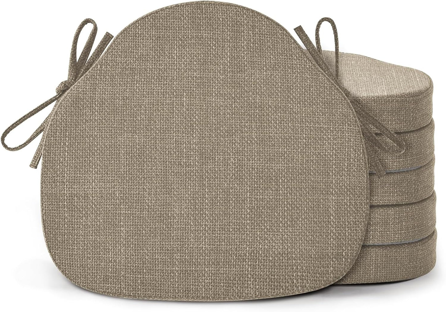 Shinnwa Dining Chair Cushions Set of 4, High-Resilience Foam Windsor Seat Pads, Kitchen Chair Cushions with Ties & Textured Cover, 4 Pack, 16.5 x 15.5 x 2, Light Brown