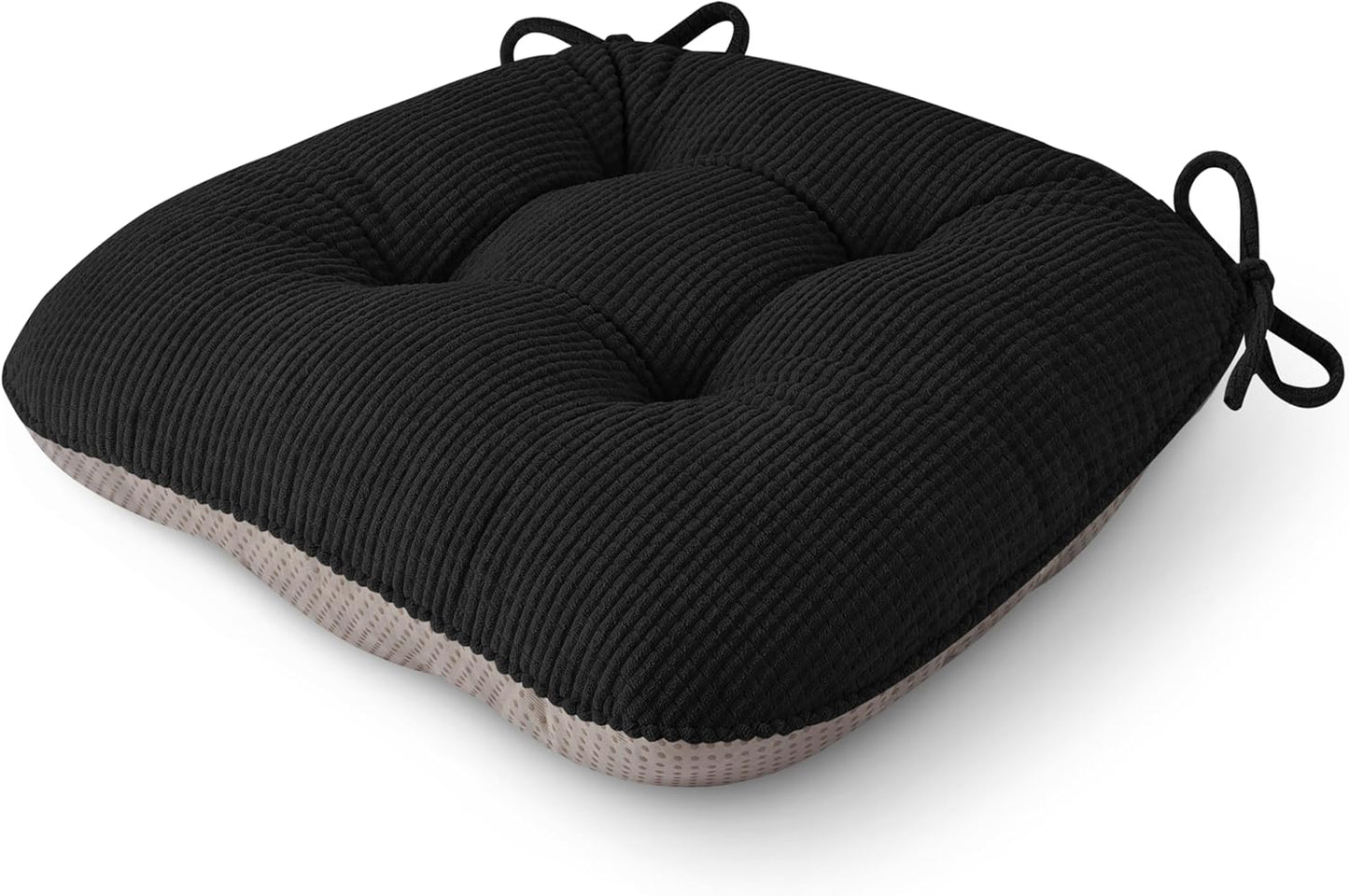 OVOV Chair Cushions for Dining Chairs Set of 4 Non-Slip Kitchen Seat Cushions 18" x 18" x 4" Indoor Seat Pads with Ties Black