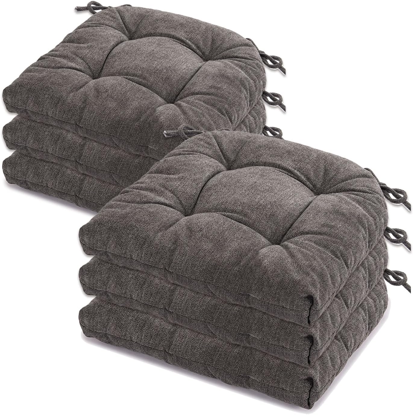 Chair Cushions for Dining Chairs Set of 6, Tufted Textured and Non-Slip Kitchen Chair Cushions Pads with Ties, Seat Cushions for Kitchen Patio Office Chairs, Beige