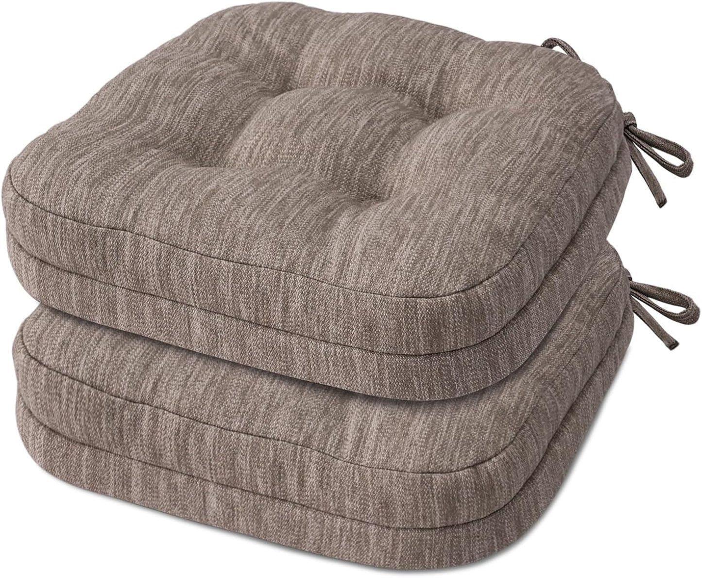 Shinnwa Dining Chair Cushions Set of 6, Dual-Layer Memory Foam Kitchen Chair Cushions, Patented Design Seat Pads with Ties, 16.5 x 16.5 x 3.5in, 6 Pack, Beige