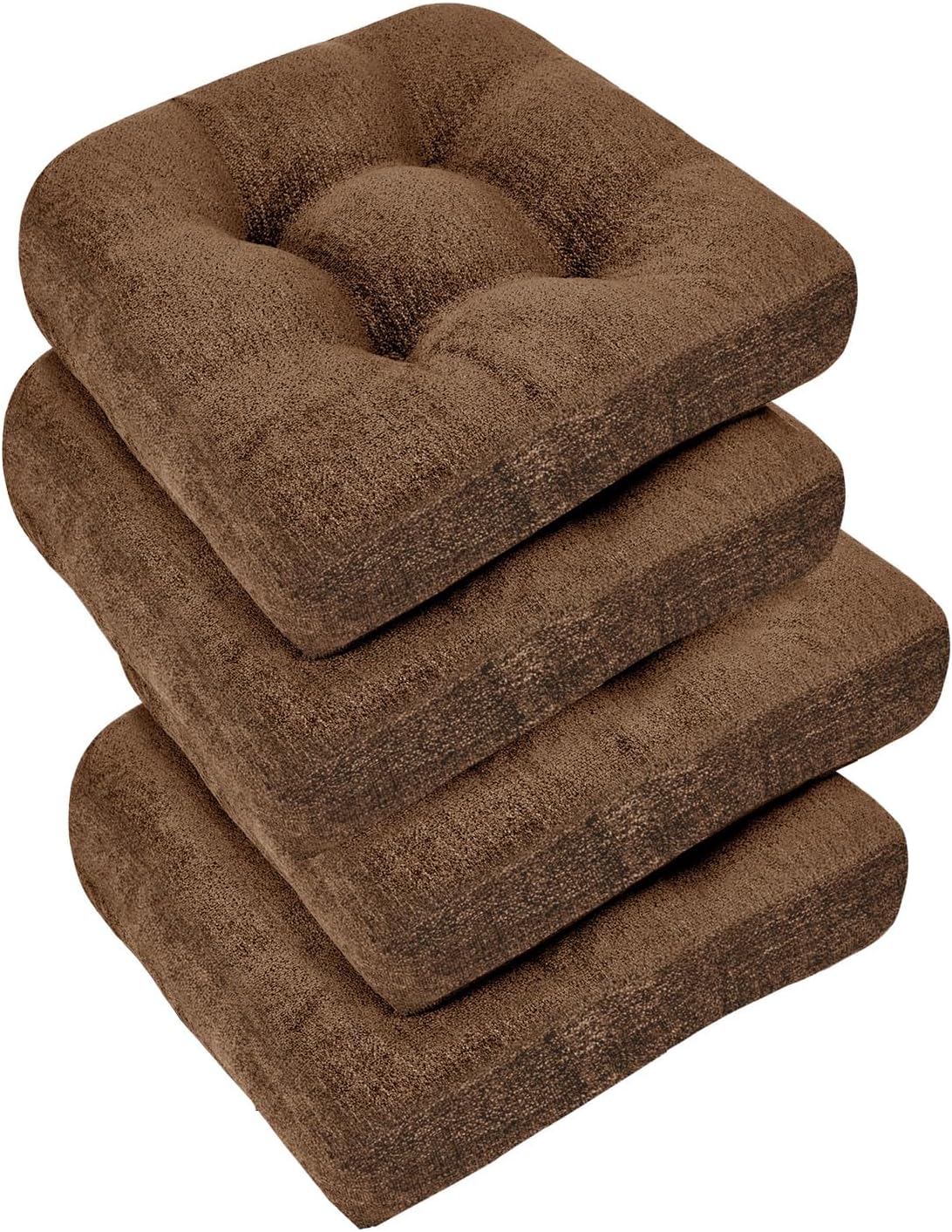 downluxe Chair Cushions for Dining Chairs 4 Pack, Tufted Indoor Chair Pads with Non-Slip Bottom, U-Shaped Kitchen Chair Cushions, 17"x17"x4", Beige