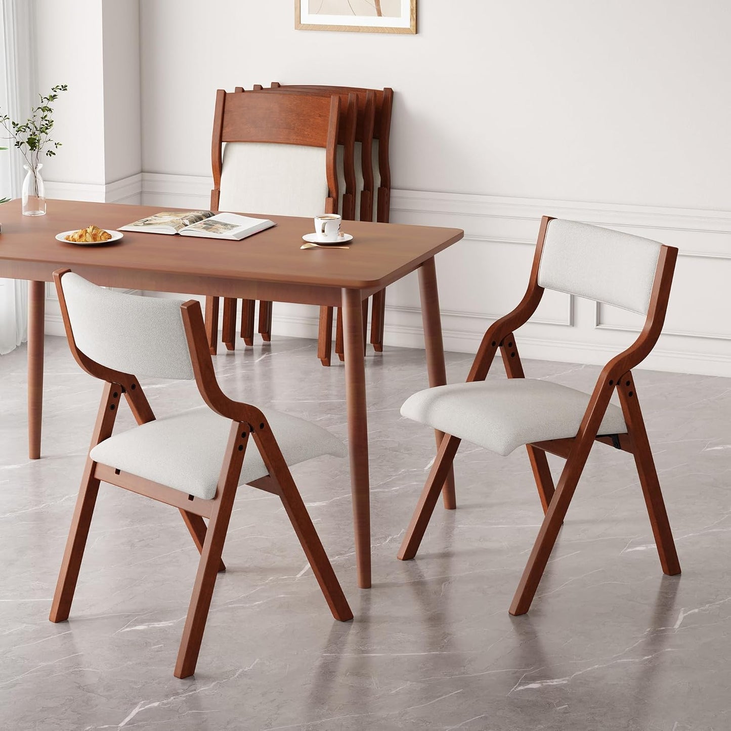 Ball & Cast Upholstered Folding Dining Chairs Set of 2, Foldable Wooden Chair 2-Pack, Portable Office-Chair for Kitchen Outdoor Activity, Easy Carry & Storage, Walnut+Grey