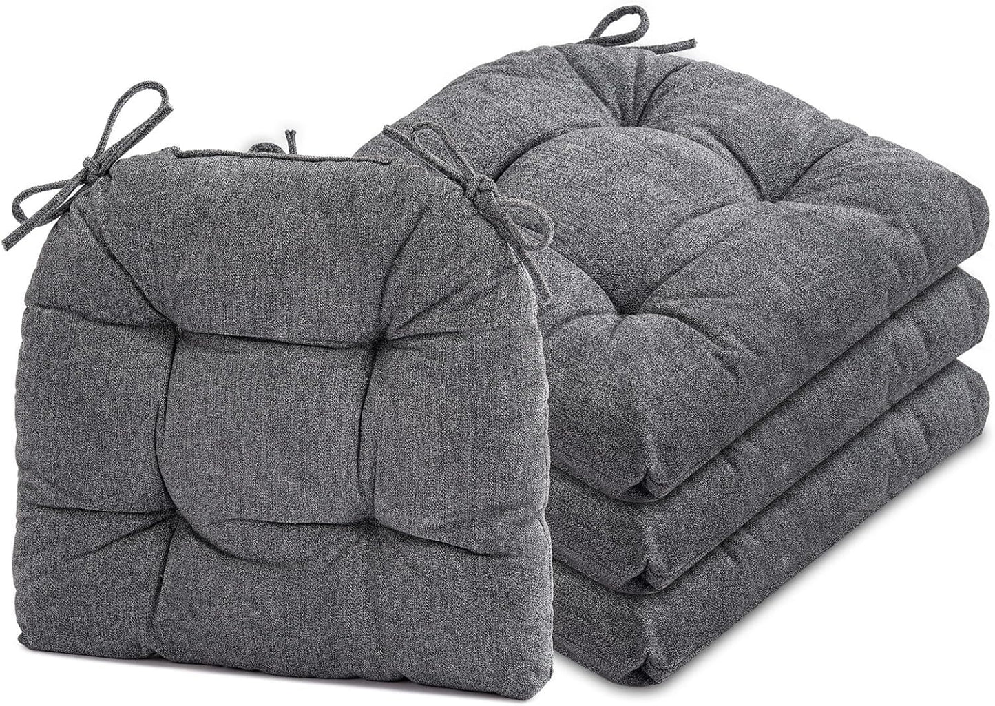 Chair Cushions for Dining Chairs Set of 6, Tufted Textured and Non-Slip Kitchen Chair Cushions Pads with Ties, Seat Cushions for Kitchen Patio Office Chairs, Beige