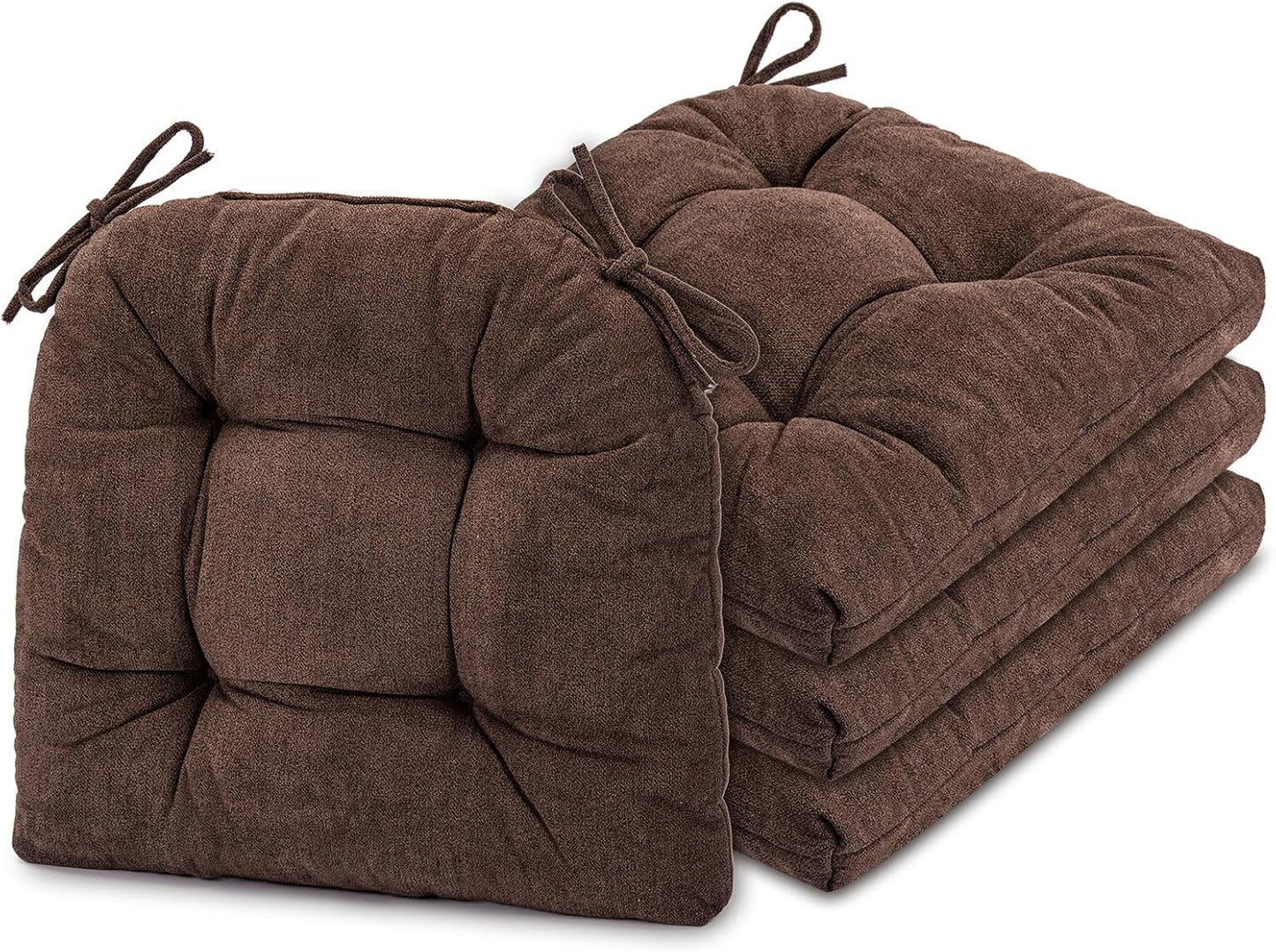 Chair Cushions for Dining Chairs Set of 6, Tufted Textured and Non-Slip Kitchen Chair Cushions Pads with Ties, Seat Cushions for Kitchen Patio Office Chairs, Beige