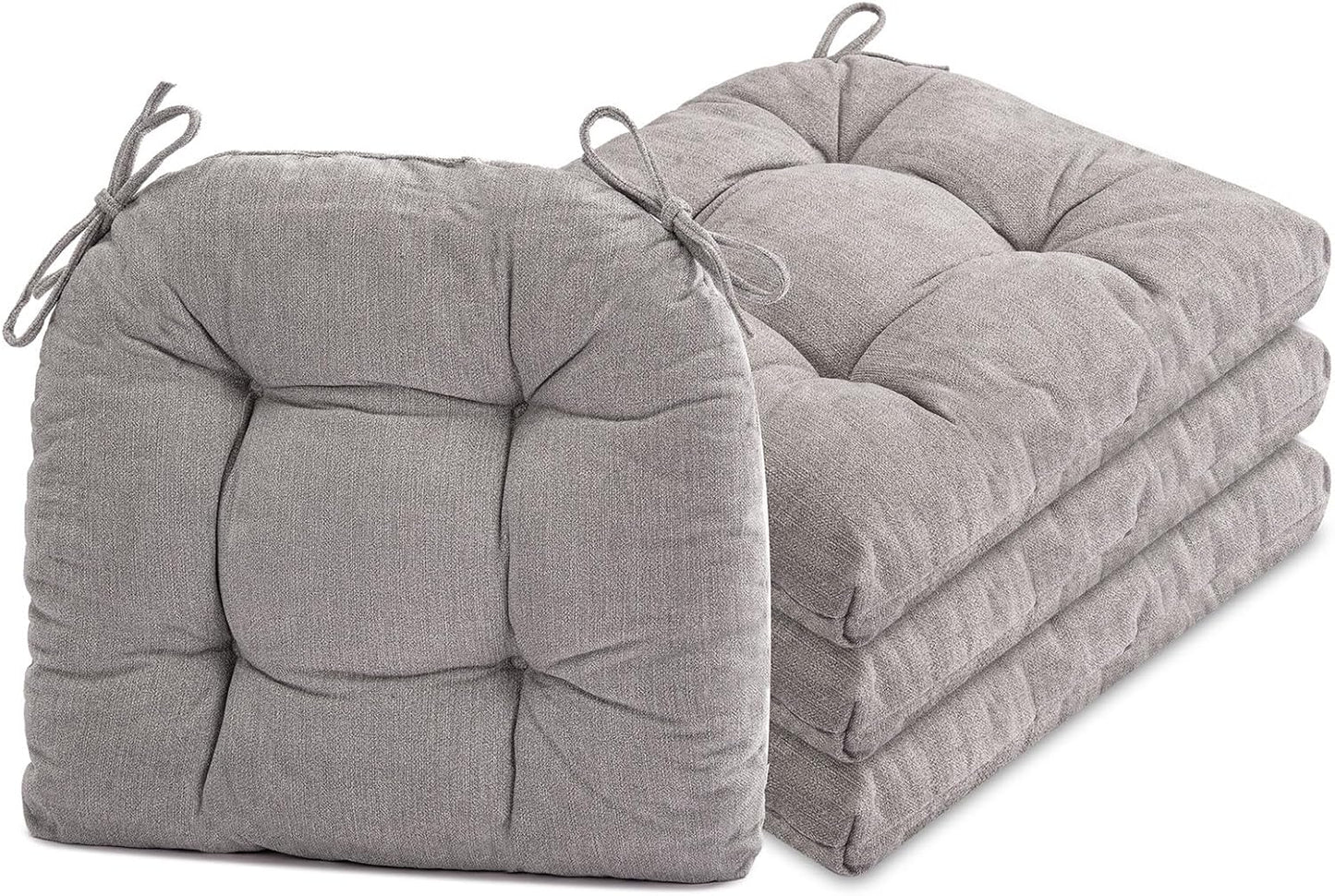 Chair Cushions for Dining Chairs Set of 6, Tufted Textured and Non-Slip Kitchen Chair Cushions Pads with Ties, Seat Cushions for Kitchen Patio Office Chairs, Beige