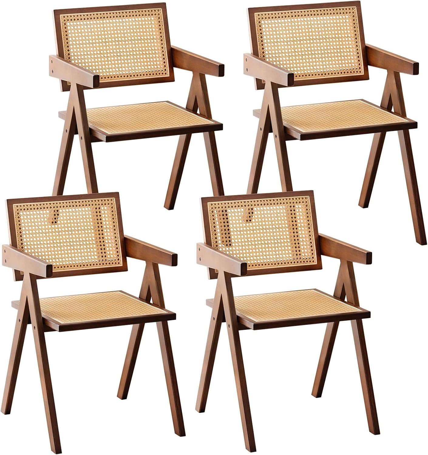 Rattan Folding Chairs, Modern Mid Century Dining Chairs Set of 2, Outdoor Bamboo Chairs for Bedroom Living Room Reading Room Dining Kitchen, Walnut