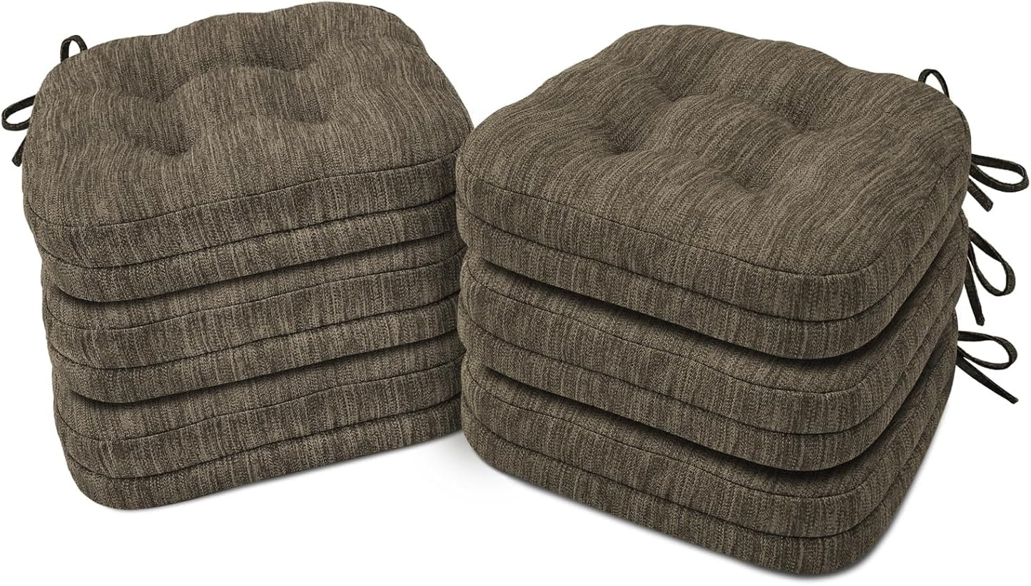 Shinnwa Dining Chair Cushions Set of 6, Dual-Layer Memory Foam Kitchen Chair Cushions, Patented Design Seat Pads with Ties, 16.5 x 16.5 x 3.5in, 6 Pack, Beige