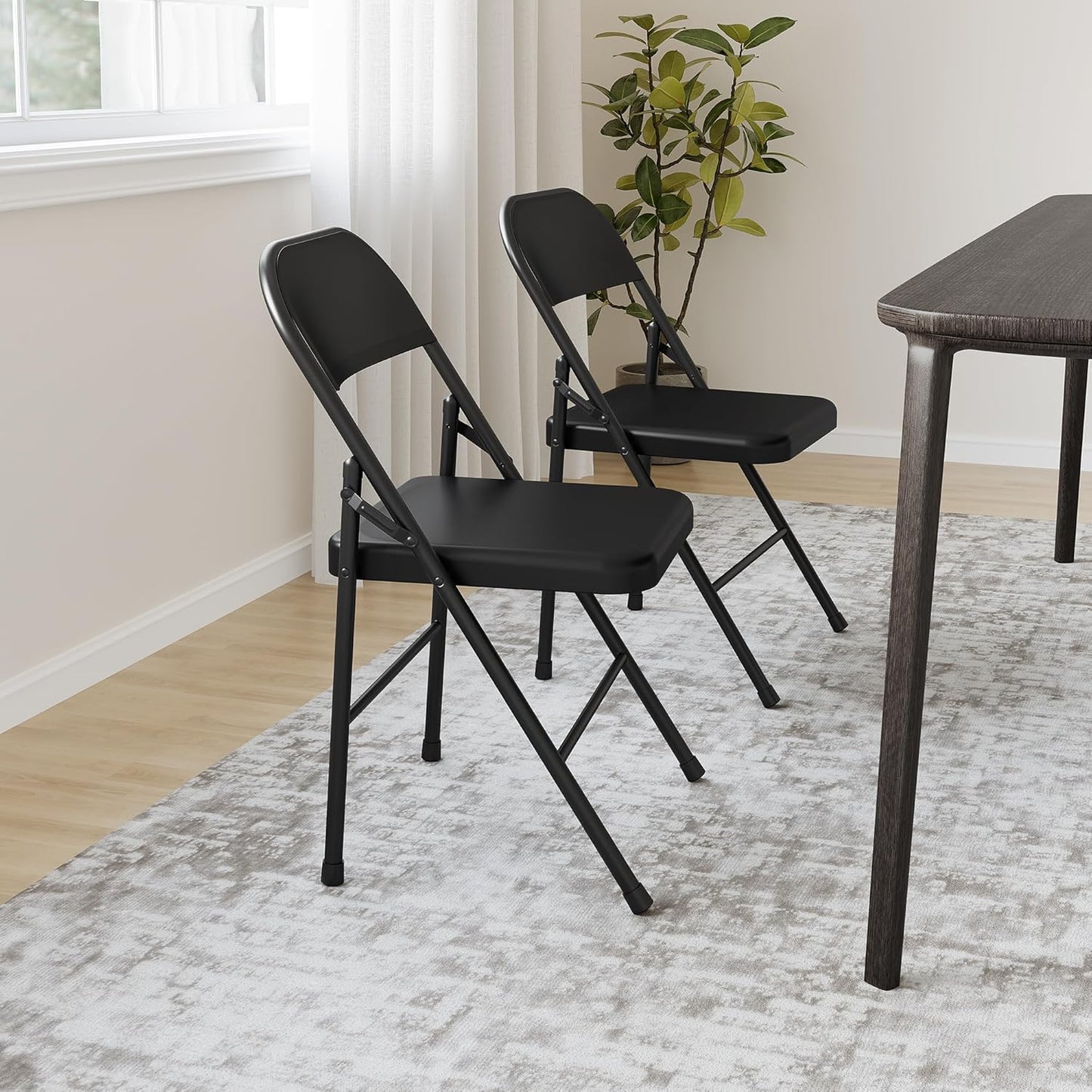 8 Pack All-Steel Folding Chairs with Backrest, Heavy Duty Metal Foldable Dining Chair Set of 8 Hold Up to 350 LBS, Black Portable Chair for Office, Indoor & Outdoor Events
