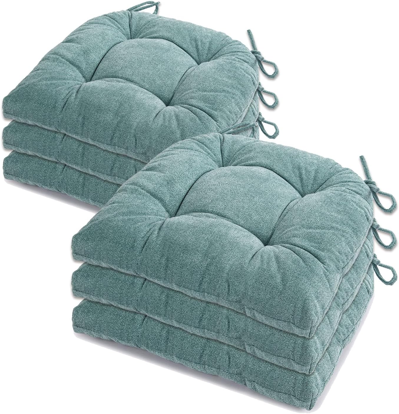 Chair Cushions for Dining Chairs Set of 6, Tufted Textured and Non-Slip Kitchen Chair Cushions Pads with Ties, Seat Cushions for Kitchen Patio Office Chairs, Beige