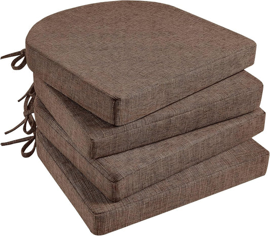 Basic Beyond Chair Cushions for Dining Chairs 4 Pack, Memory Foam Chair Cushion with Ties and Non Slip Backing, 16 x 16 inches Chair Pads for Dining Chairs(Brown)