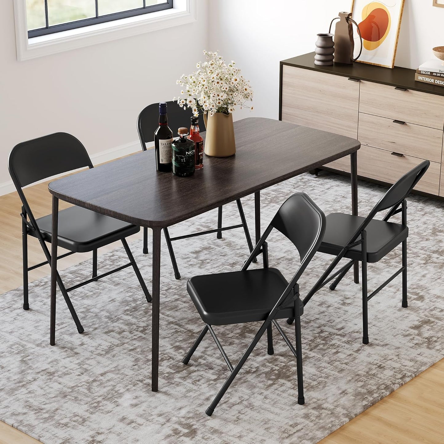 8 Pack All-Steel Folding Chairs with Backrest, Heavy Duty Metal Foldable Dining Chair Set of 8 Hold Up to 350 LBS, Black Portable Chair for Office, Indoor & Outdoor Events