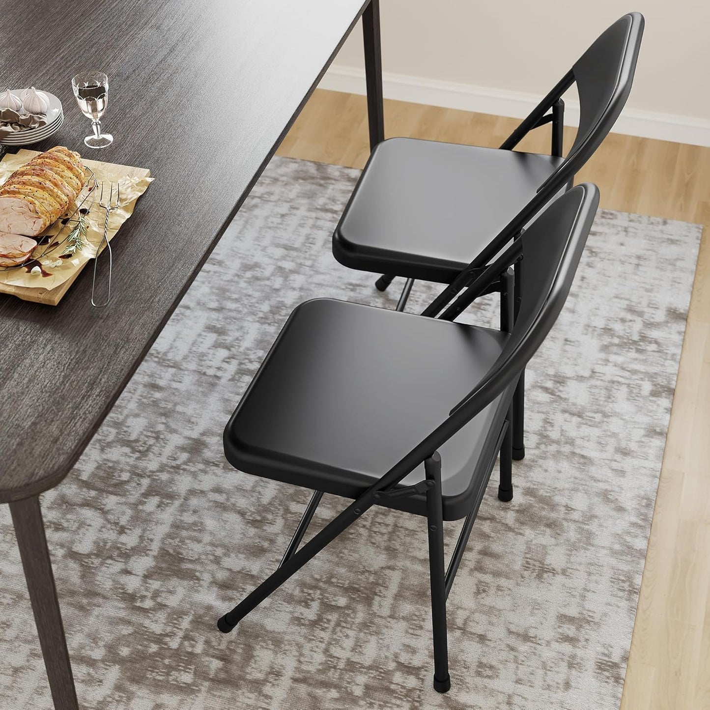 8 Pack All-Steel Folding Chairs with Backrest, Heavy Duty Metal Foldable Dining Chair Set of 8 Hold Up to 350 LBS, Black Portable Chair for Office, Indoor & Outdoor Events