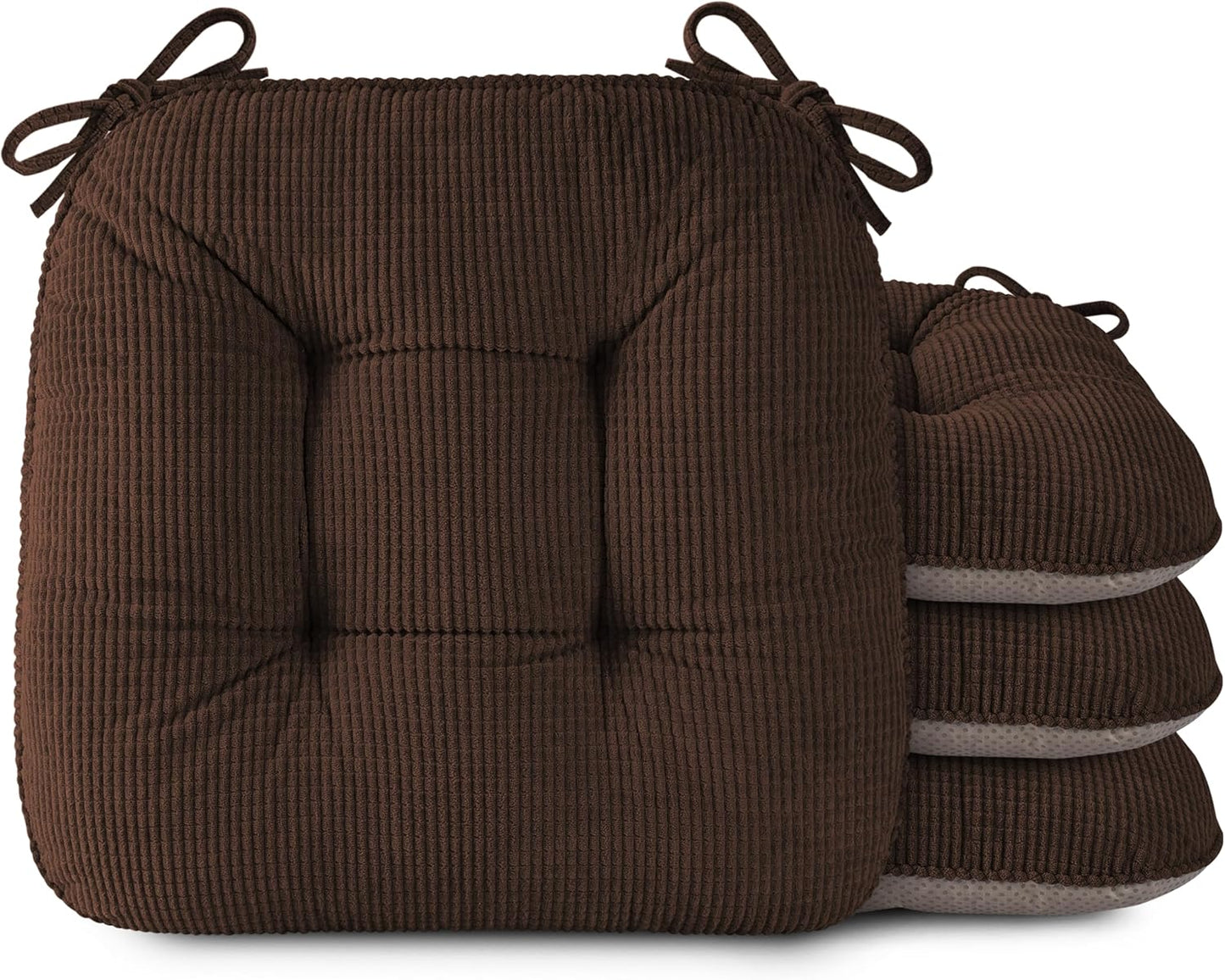 OVOV Chair Cushions for Dining Chairs Set of 4 Non-Slip Kitchen Seat Cushions 18" x 18" x 4" Indoor Seat Pads with Ties Black