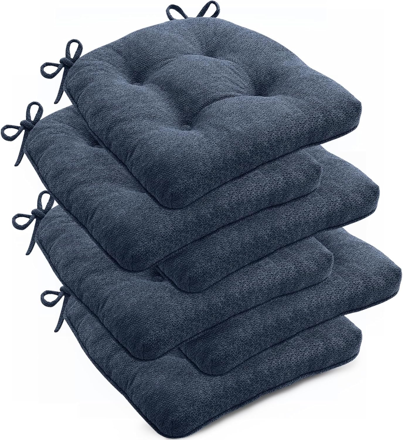 Chair Cushions Set of 6 for Dining Chairs, 16.5"x15.5" Kitchen Chair Pads with Memory Foam, Non-Slip Bottom & Ties, Tufted Indoor Seat Cushions for Home Use – Navy