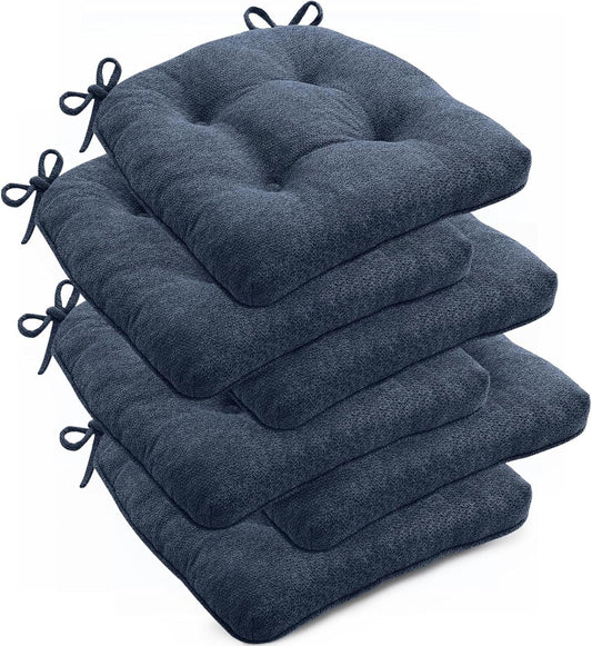 Chair Cushions Set of 6 for Dining Chairs, 16.5"x15.5" Kitchen Chair Pads with Memory Foam, Non-Slip Bottom & Ties, Tufted Indoor Seat Cushions for Home Use – Navy